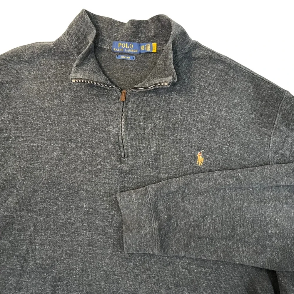 Polo Ralph Lauren Mens Estate Rib 1/4 Zip Pullover Sweater 2XLT Gray‎ Preppy